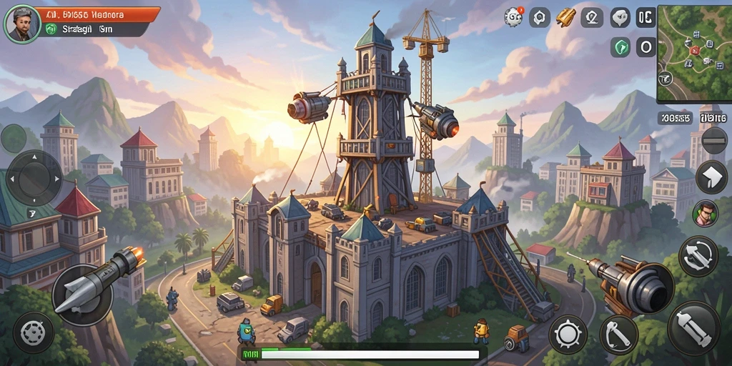 Tampilan gameplay 8055 dengan strategi pertahanan menara yang intens.