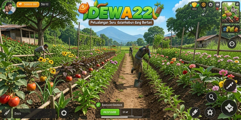 Screenshot gameplay DEWA22 menunjukkan aktivitas bertani yang menyenangkan.