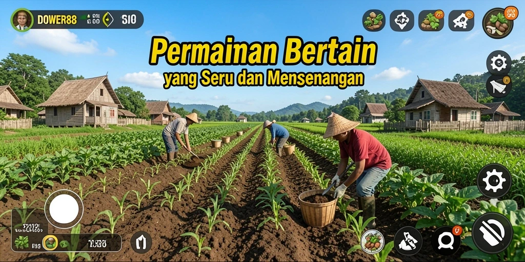 Screenshot gameplay DOWER88 menampilkan aktivitas bertani yang menyenangkan.