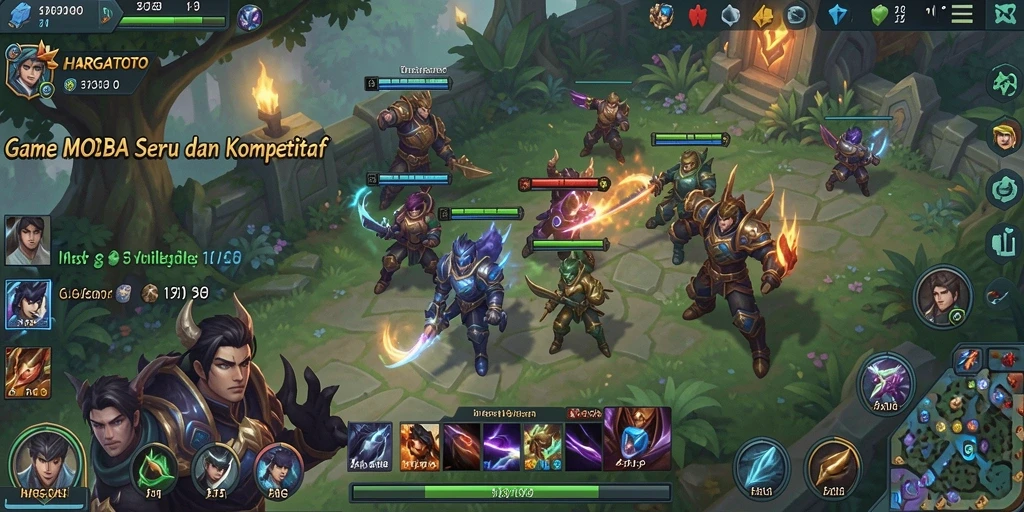 Screenshot gameplay HARGATOTO dengan pertarungan seru di arena MOBA.
