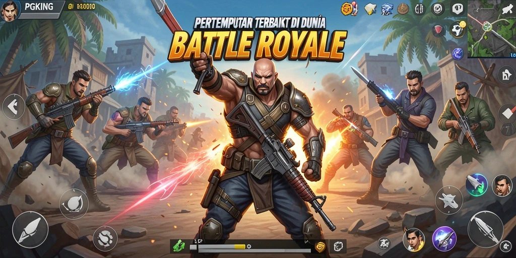 Screenshot PGKING menampilkan pertempuran epik dalam arena Battle Royale.