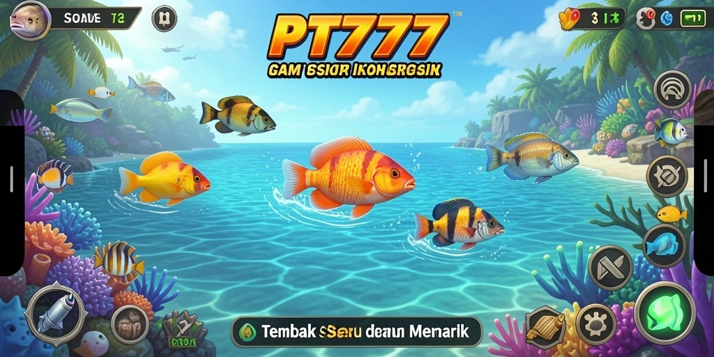 Tampilan gameplay PT777 dengan aksi tembak ikan yang seru.
