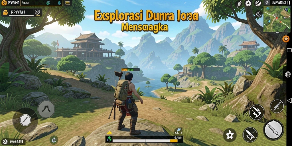 Screenshot gameplay RPWIN1 menunjukkan dunia terbuka yang kaya detail.