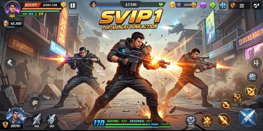 Tampilan seru dari gameplay action SVIP1 dengan pertarungan yang intens.