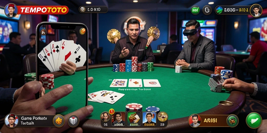 Screenshot gameplay TEMPOTOTO menampilkan suasana poker yang mendebarkan.
